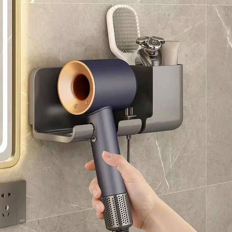 1pc Non perforated household hair dryer holder, hair dryer storage rack Multi functional wall mounted Widely applicable 5