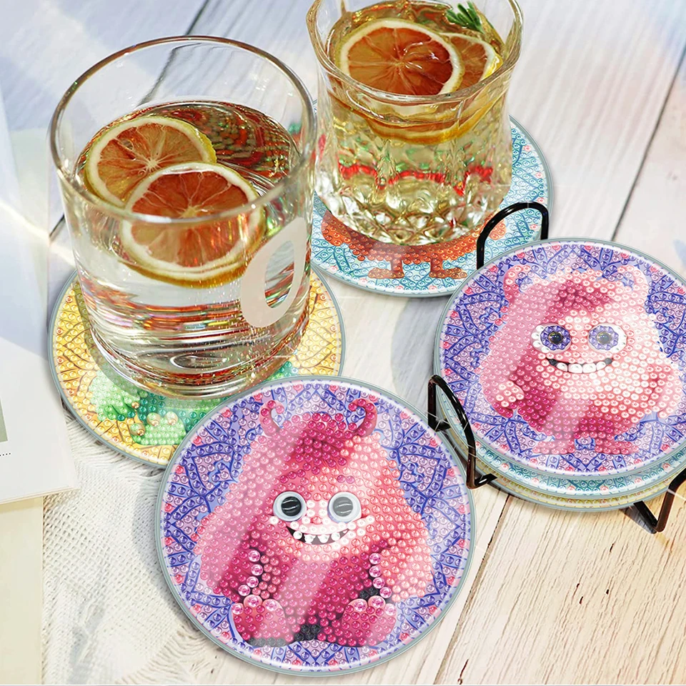 Strass Steentjes Onderzetters NAIMOER 6 Stuks Konijn Diamond Painting Onderzetters – Doe-het-zelf Set Met Standaard – 5D Strass Steentjes DIY 5D Strass Konijn Set 6 Stuks Volwassenen
