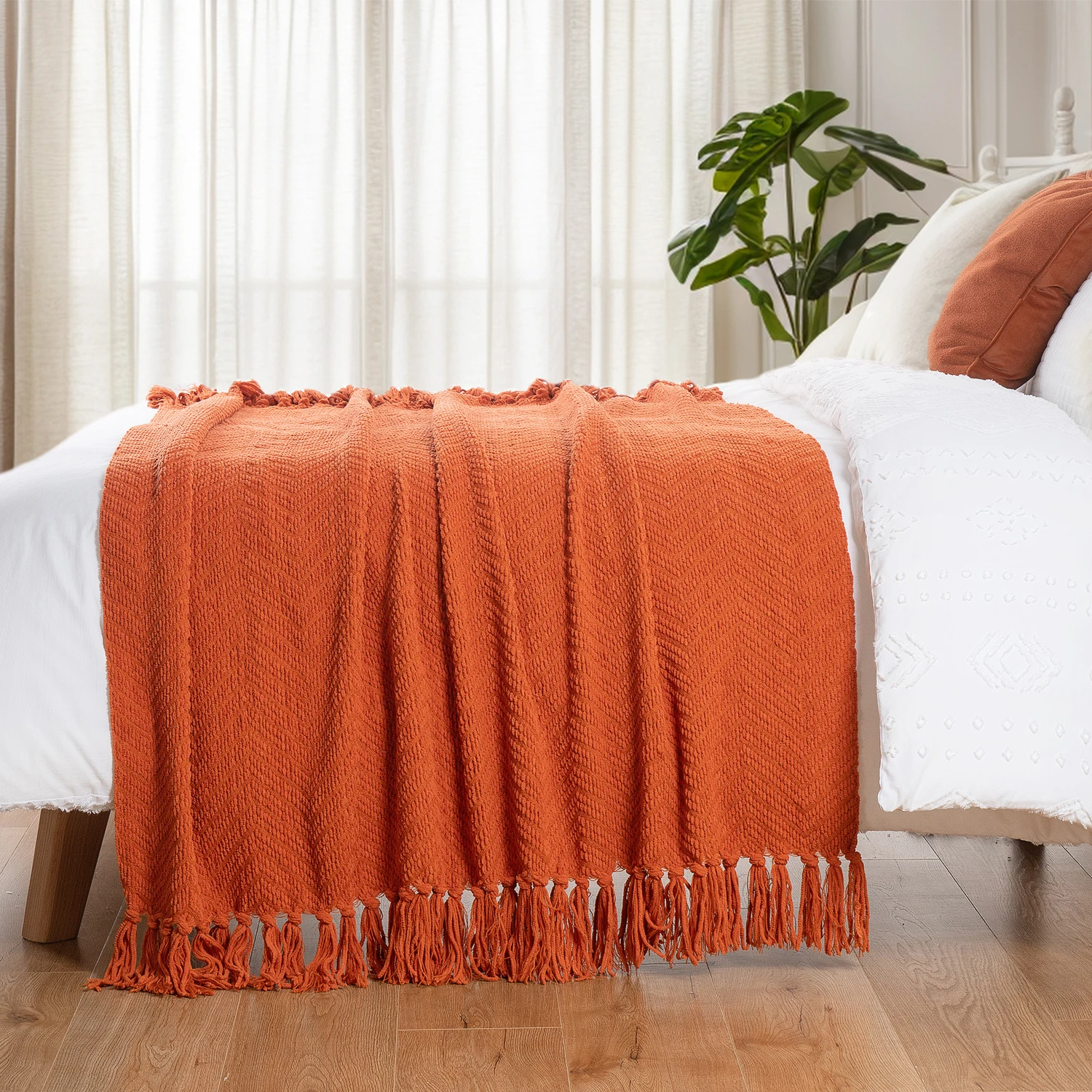 Battilo Chenille Knitted Throw Blanket for Couch Soft Thick Decorative Sofa Blanket Plaid Bed Throws Spring Living Room Decor
