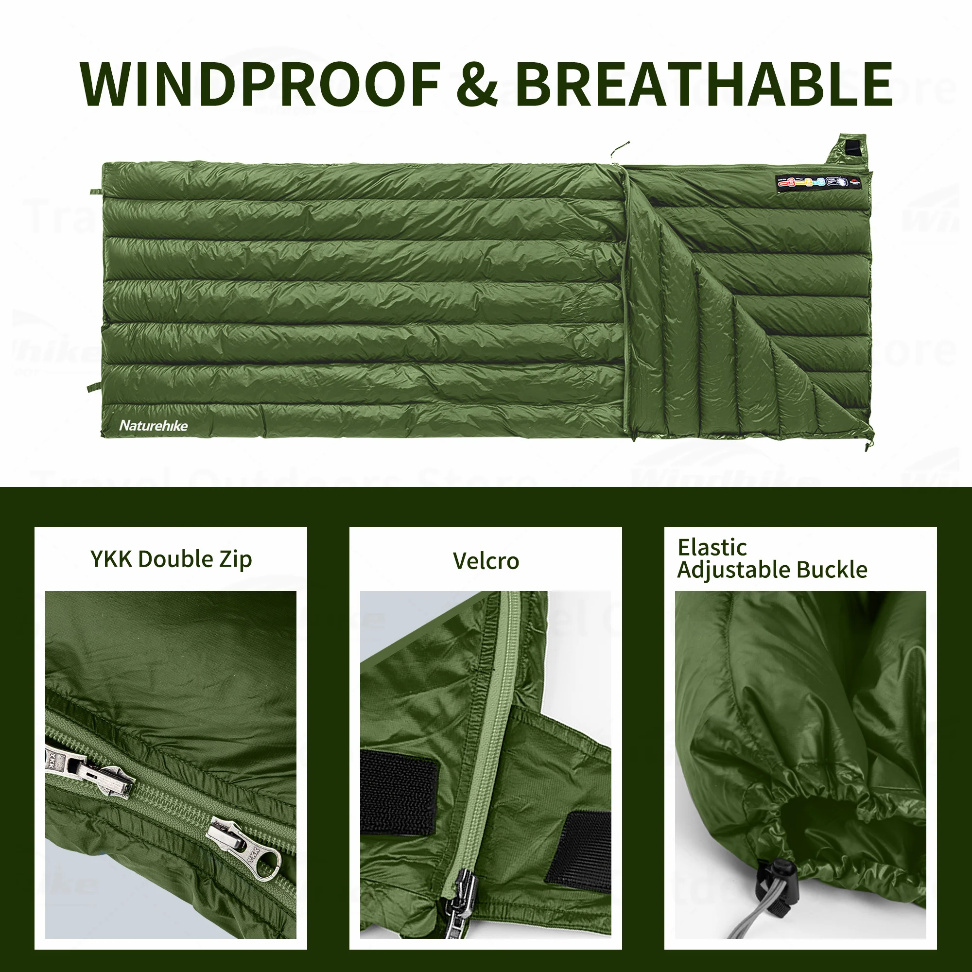 Naturehike Duck Down Sleeping Bag Ultralight 565g Outdoor Camping Waterproof Portable Warm Single Envelope Sleeping Bag 190*72cm