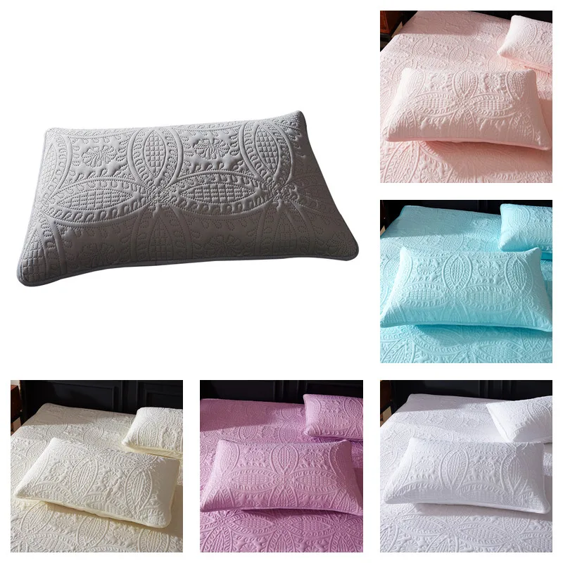 2pcs/pair Solid Colors Waterproof Anti head Oil Home Hotel Bedroom Bedding Pillowcase Breathable