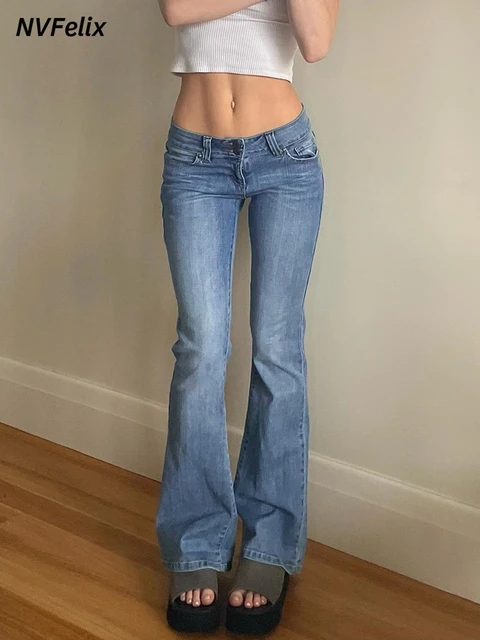 Women's Flared Jeans Low Waist Denim Pants Vintage Stretch 90s Streetwear  Y2k Boot Cut Pant Elastic Skinny Mom Jeans Trousers - AliExpress