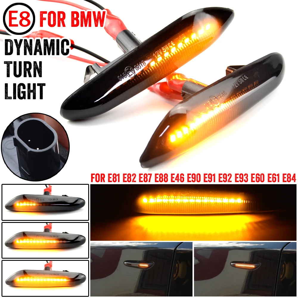 

2PCS Smoke Lens Dynamic Flowing LED Turn Signal Side Marker Light Blinker Lamp for BMW E90 E91 E92 E93 E60 E87 E82 E46