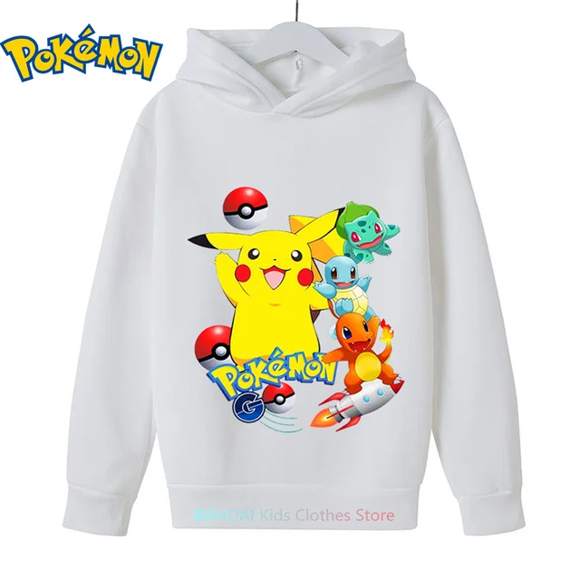

New Pokemon Hoodies Boys Girls Kids Japan Anime Pikachu Long Sleeves Sweatshirt Clothes Print Cartoon Clothing