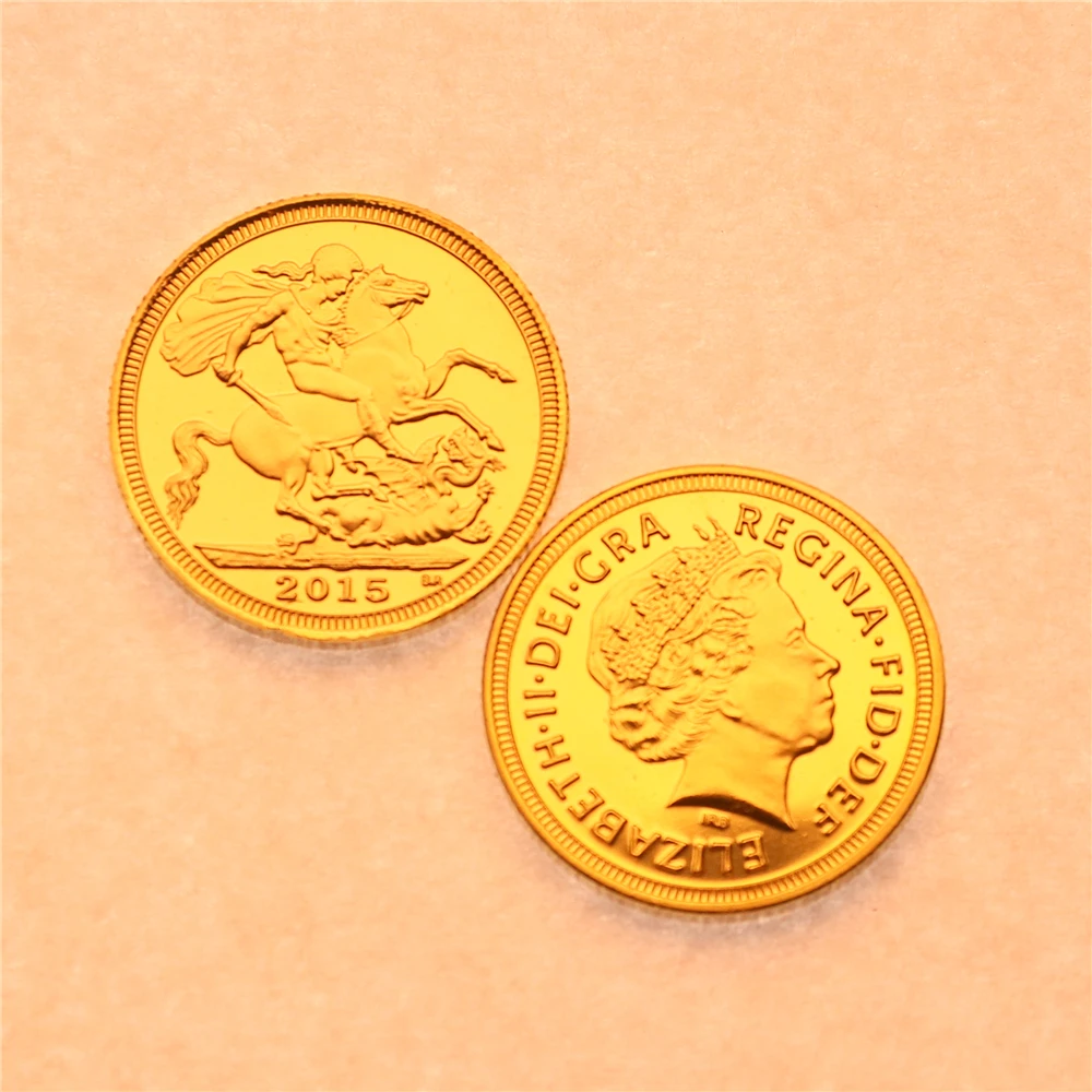 

50pcs 2015 British St George Dragon Gold Sovereign Coin Uk Gold Sovereign Gold Coin 24k Gold Plated Business Gift