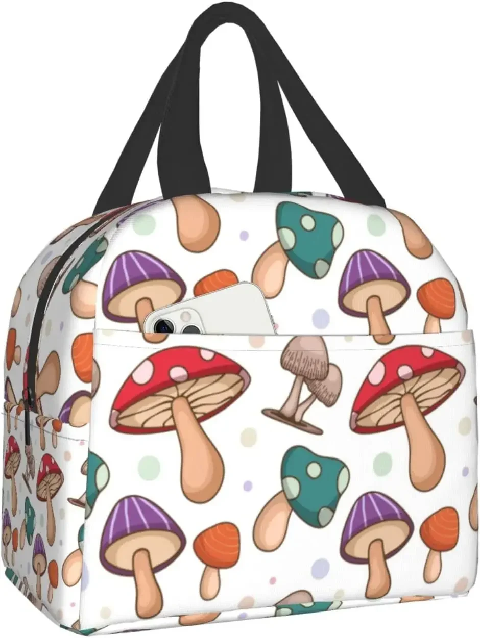 

Милый Ланч-бокс с принтом в виде грибов, милая маленькая изоляционная сумка для ланча, многоразовая сумка для еды, столовая сумка для мужчин и женщин