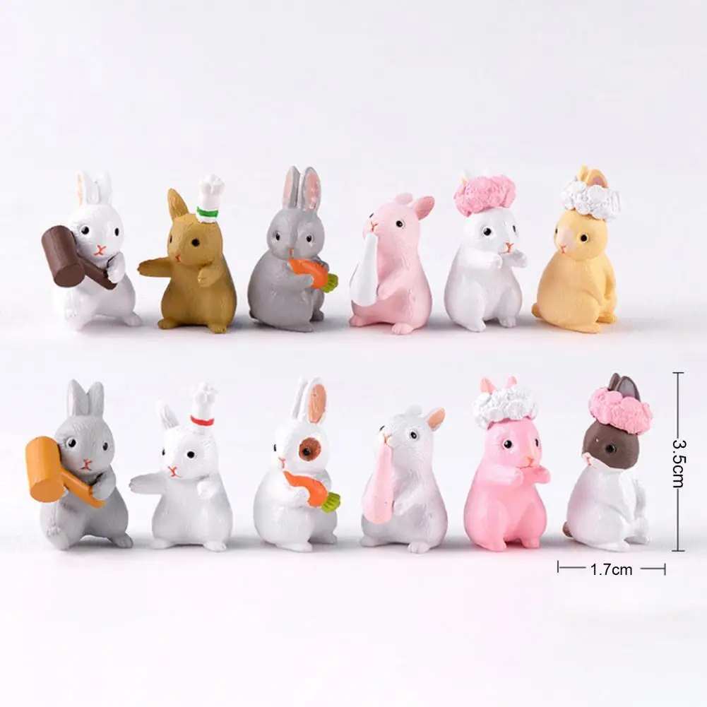 

12Pcs Beautiful Rabbit Ornaments Miniature Decor Statue Resin Decorations