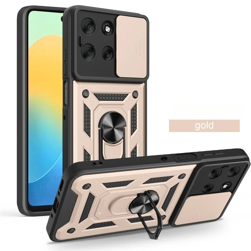 Shockproof Armor Phone Case with Slide Camera Cover & Magnetic Holder Ring