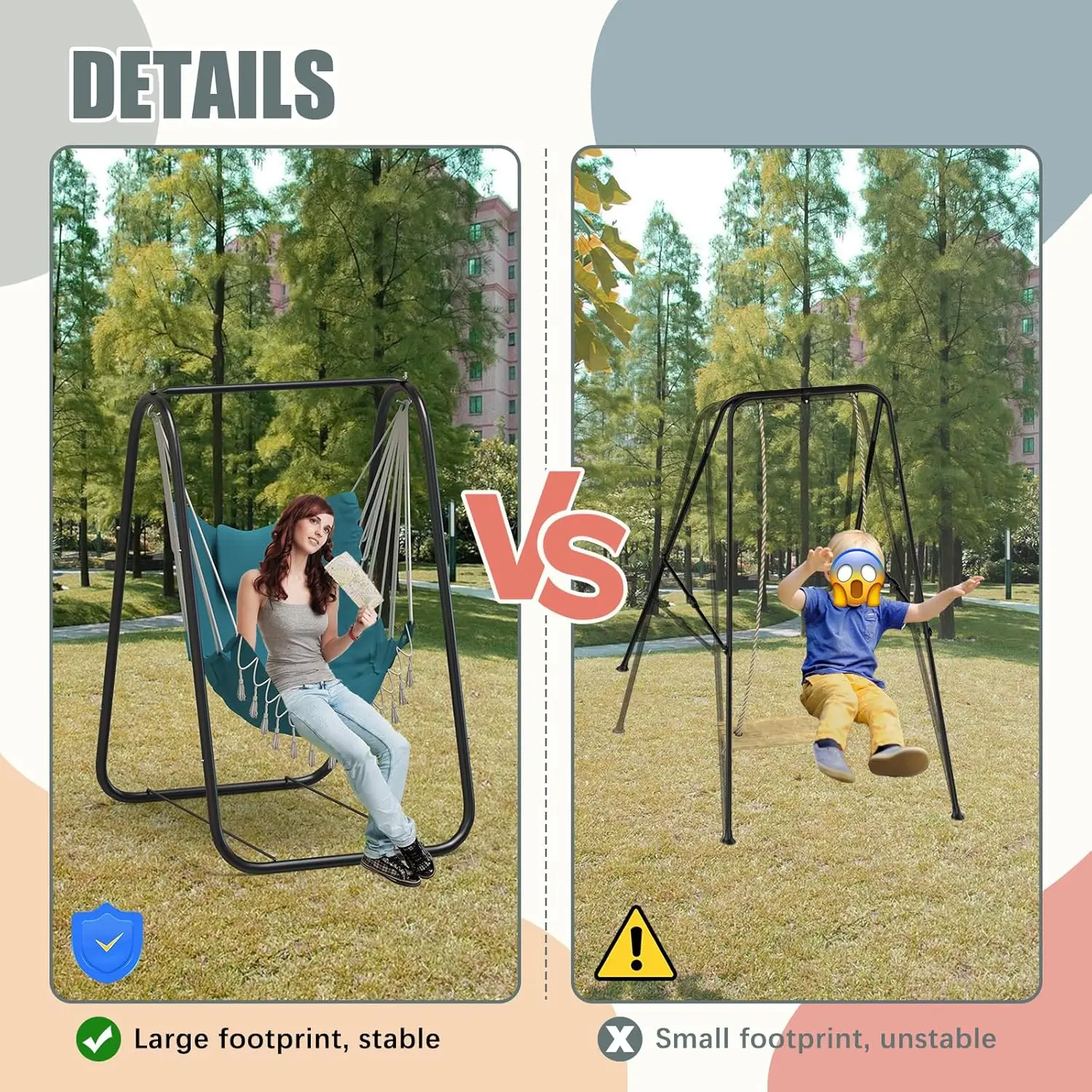 Hammock Chair with Stand. Heavy-Duty & Rustproof. Hanging Chair. For Indoor, Outdoor, Patio, Yard, Garden, Porch. Aqua.