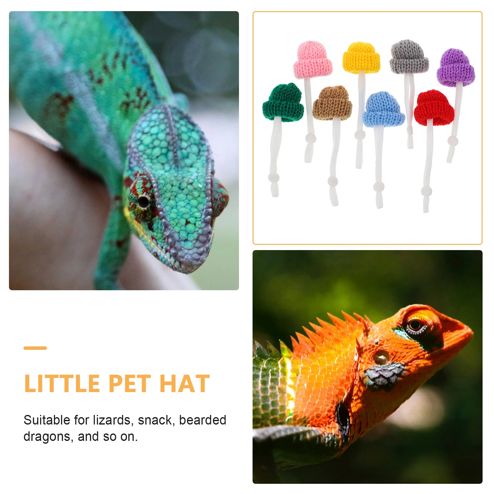 8Pcs Pet Hat Snake Lizard Chameleon Knitted Mini Crawl Hat Small Adjustable Elastic Chin Habitat Decor Pet Products