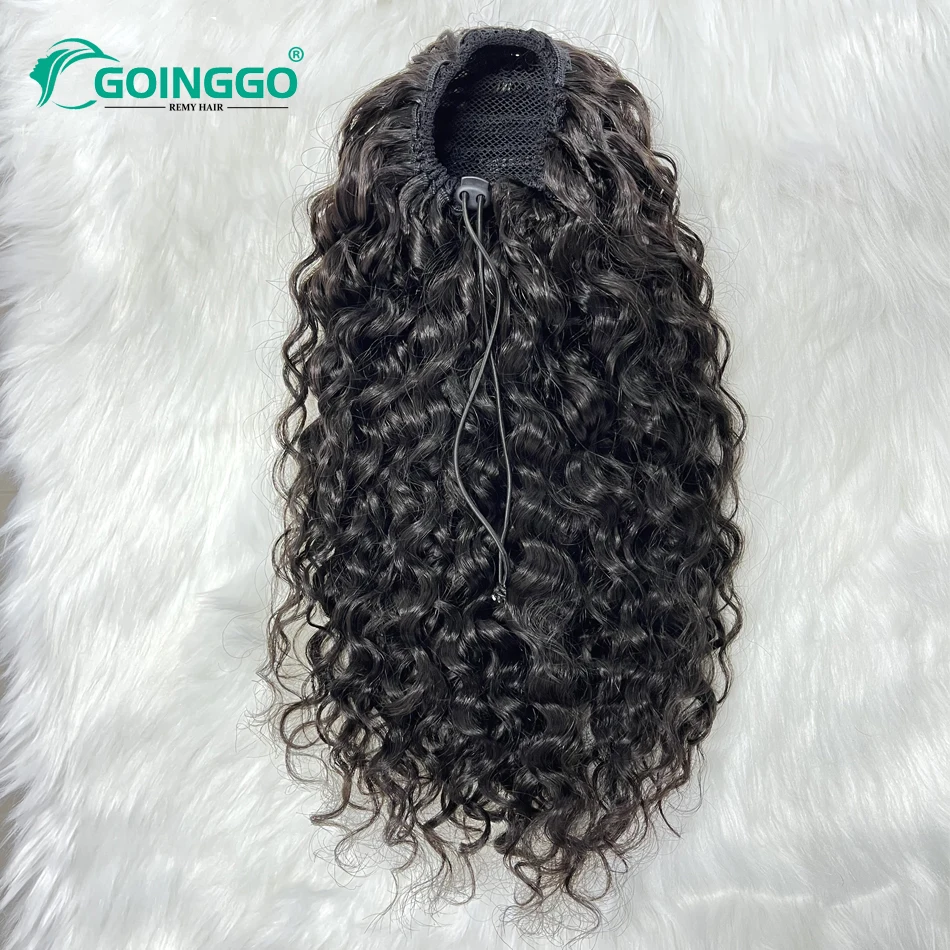 Wet And Wavy Drawstring Ponytail Ocean Wave Long Curly Hair Ponytail Human Hair Thick 140 160g 100% Remy Human Hair Pony Tail