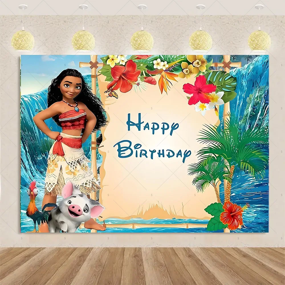 Moana Theme Background Banner Girls Birthday Party Decorations Iconic Brand Princess Backdrop Baby Shower Supplies Photo Shoot Props