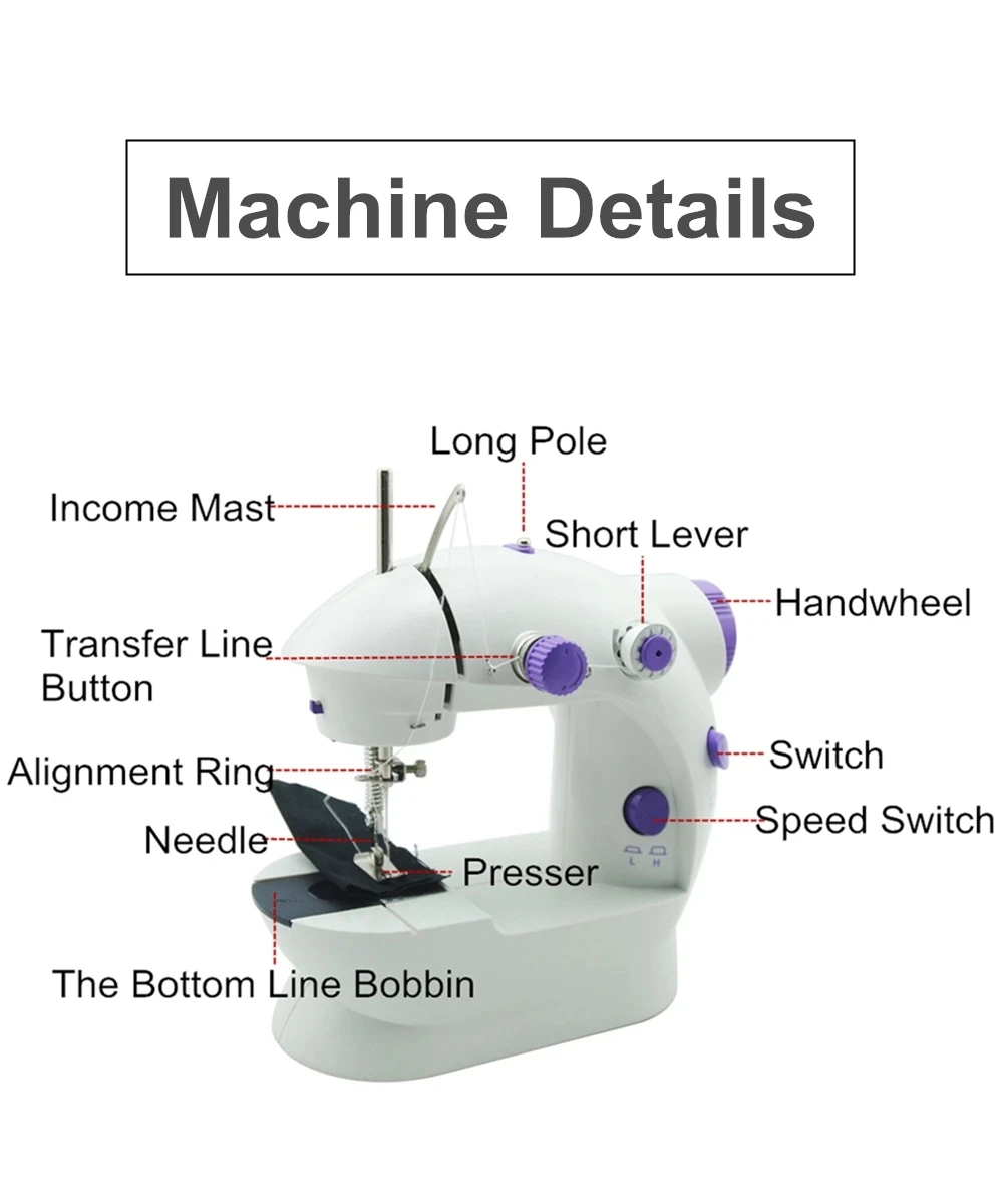 Household 202Mini Sewing Machines Handheld Sewing Machine with Light Cutter Foot Pedal Portable Night Light Sewing Machine 4