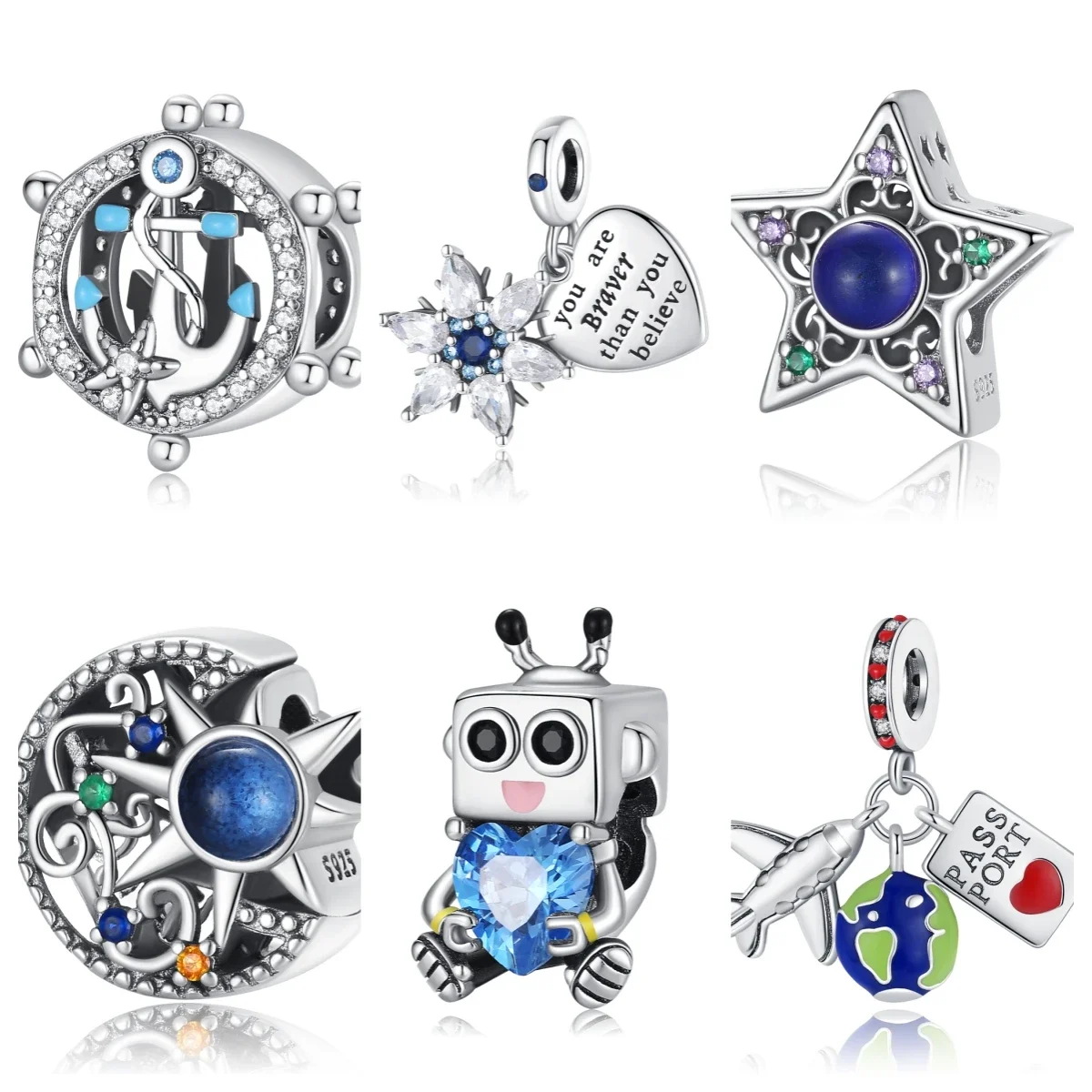 

925 Sterling Silver Universe Series Star & Moon Beads Blue Planet Pendant Charms for Women Bracelet DIY Fine Jewelry Gif