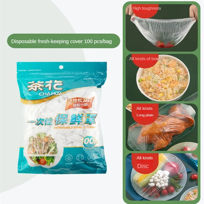 

CHAHUA 100pcs Disposable Food Cover Elastic Plastic Food Bag Kitchen Fresh Keeping Saver Bag Fruit Freshness Preservation Caps