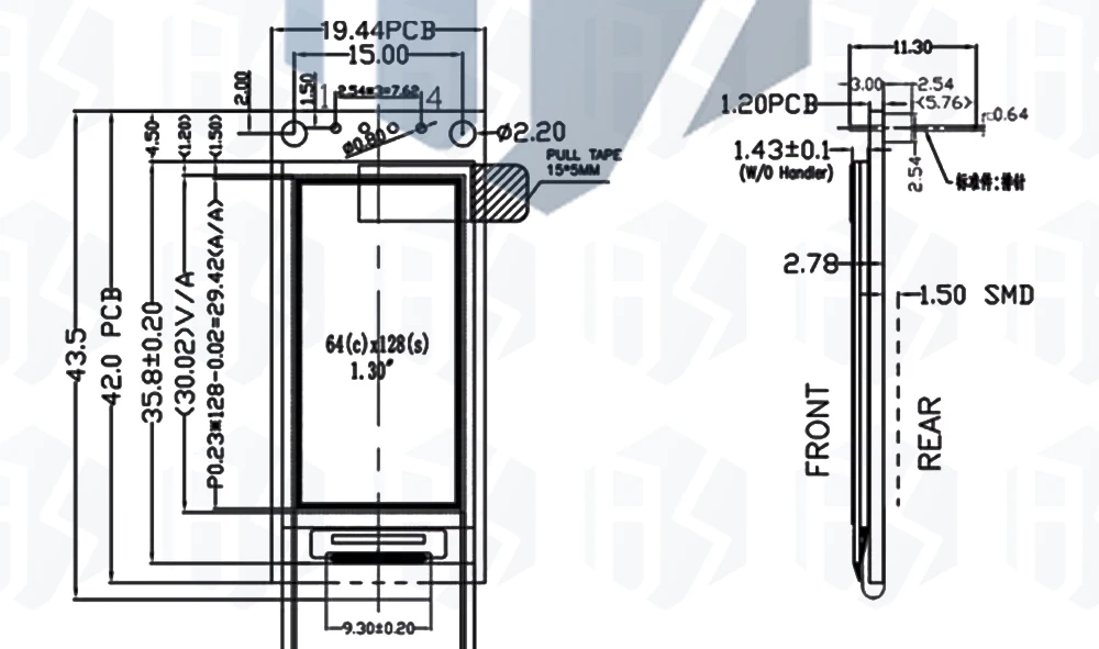 1~5PCS 1,3 Zoll/0,96 Zoll/1,54 Zoll OLED-Display 64×128 LCD-Modul SH1107 LCD 1,3' OLED Vertikales Bildschirmmodul für Arduino – Detail 22