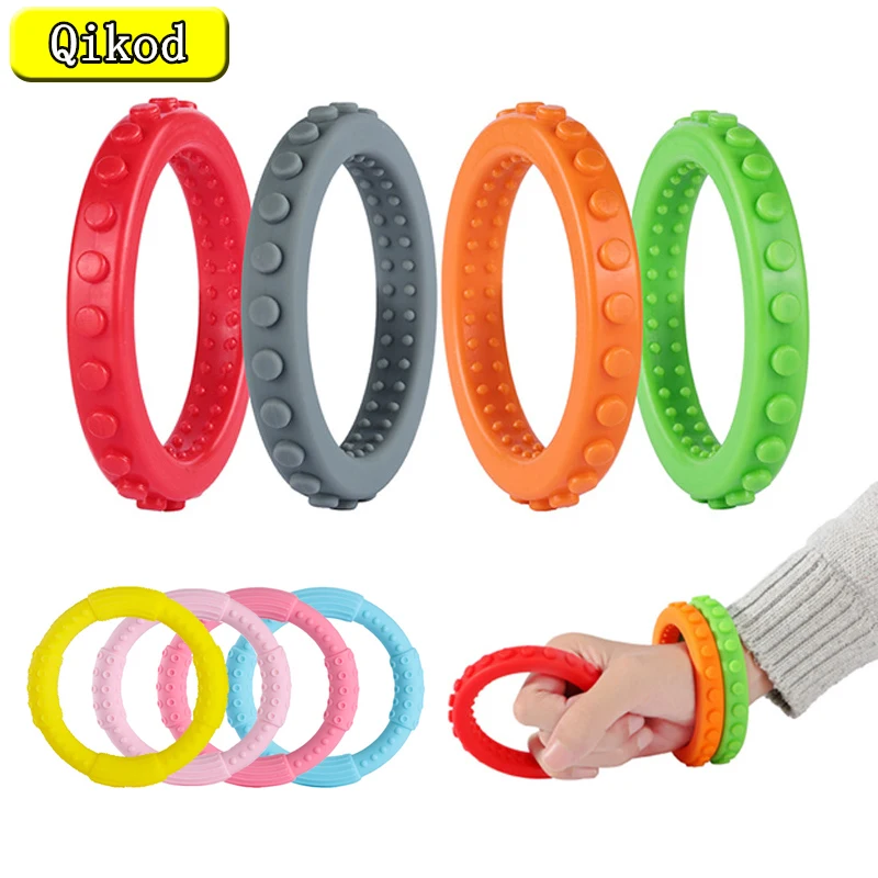 Baby Chewing Biting Toys for Autism ADHD Chew Baby Teether Rings Wristband Infants Sensory Teething Bracelet Silicone Kids Gifts