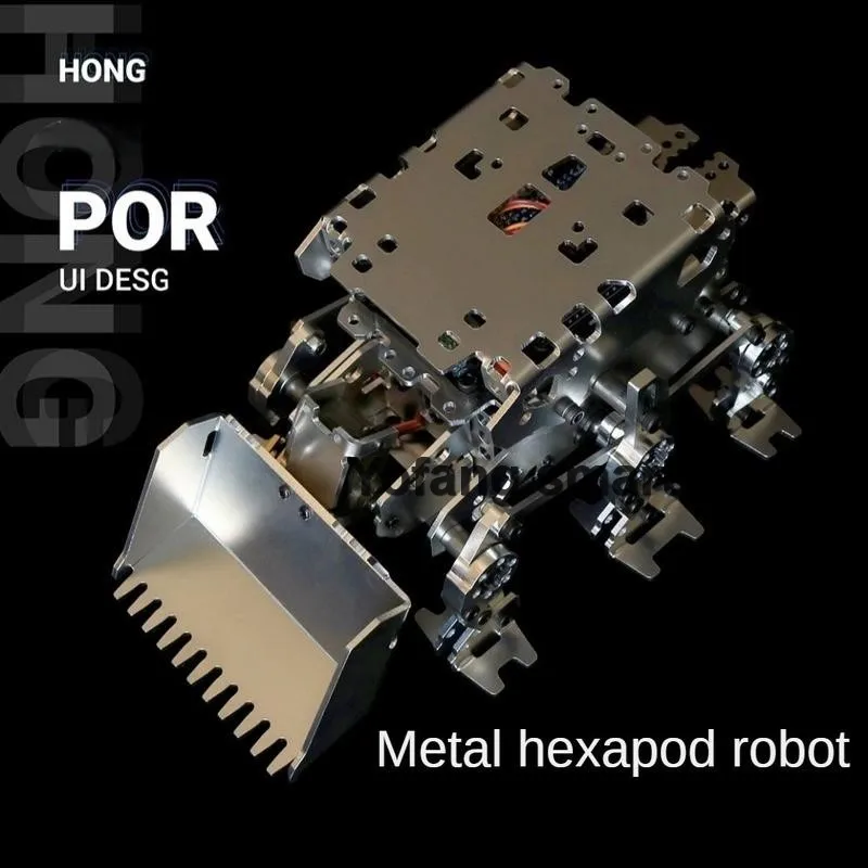 Gros plan sur les articulations du robot araignée hexapode métallique kit DIY Arduino NANO, avec détails des vis et engrenages.