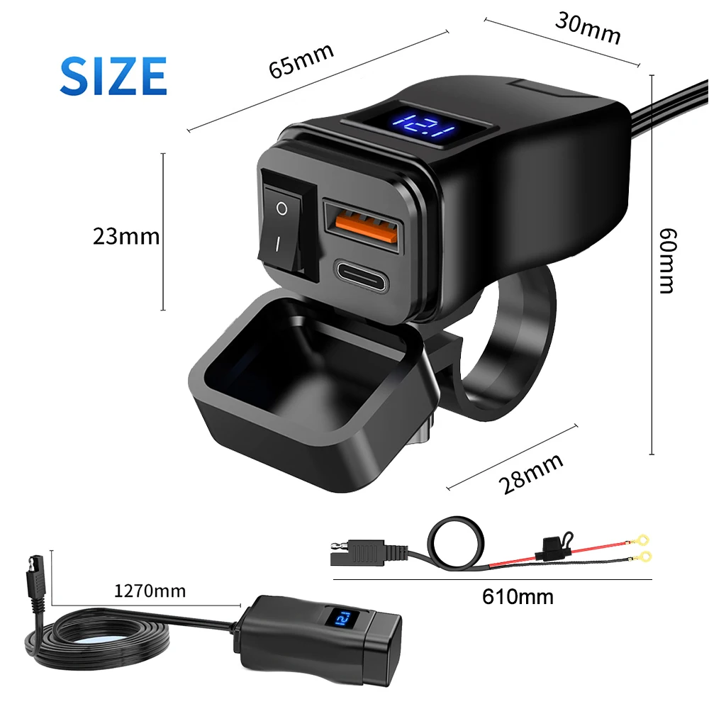 Motorbike Charger Adapter Waterproof Motorbike Motorcycle Handlebar Charger Dual USB Port Adapter Power Adapter with Switch for Mobile Phone Charger