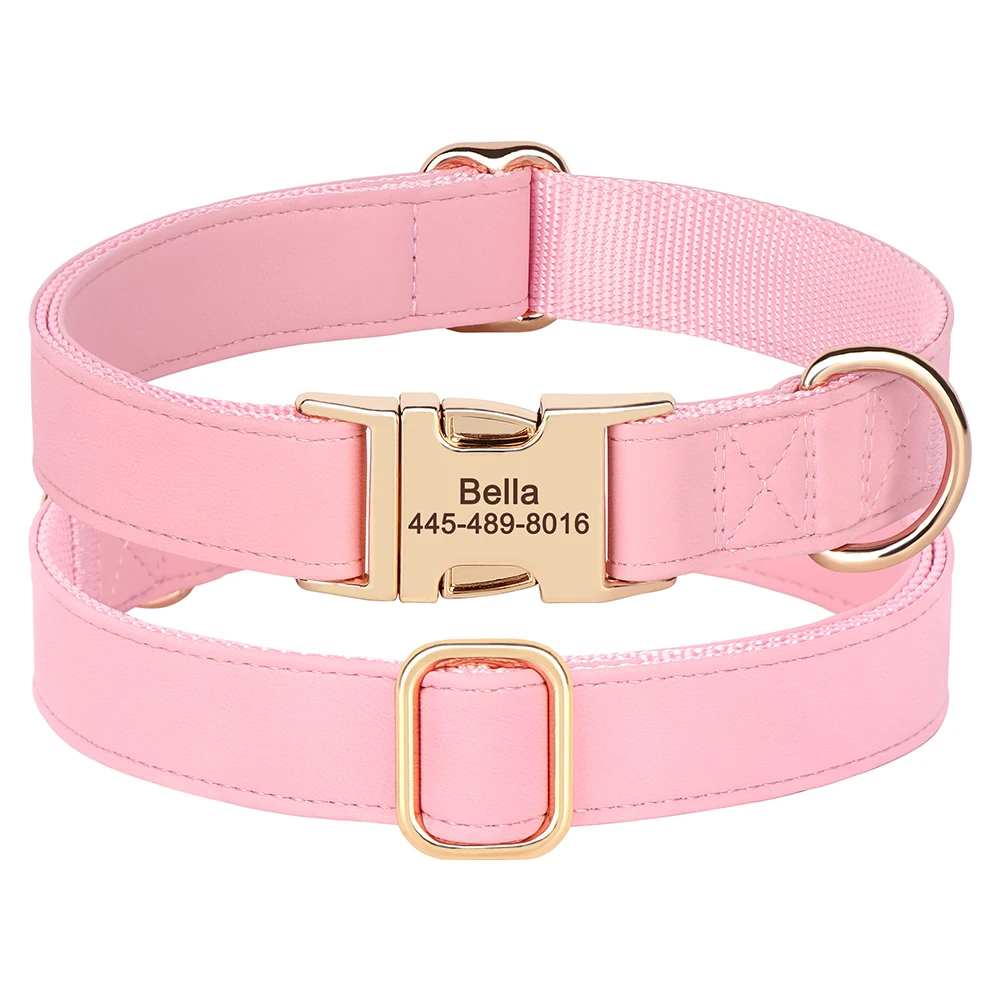 Personalisiertes Hundehalsband aus PU-Leder, kostenlose gravierte Haustierhalsbänder, individuelle ID-Namenskette für kleine, mittelgroße und große Hunde, 9 Farben – Detail 10