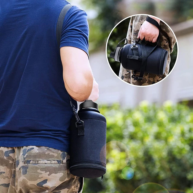 Portable Sports Water Bottle Holder Carrier Bag 64oz 128oz with Shoulder Strap Pouch Thermal Vacuum Mug Sleeve Protective Cover 5