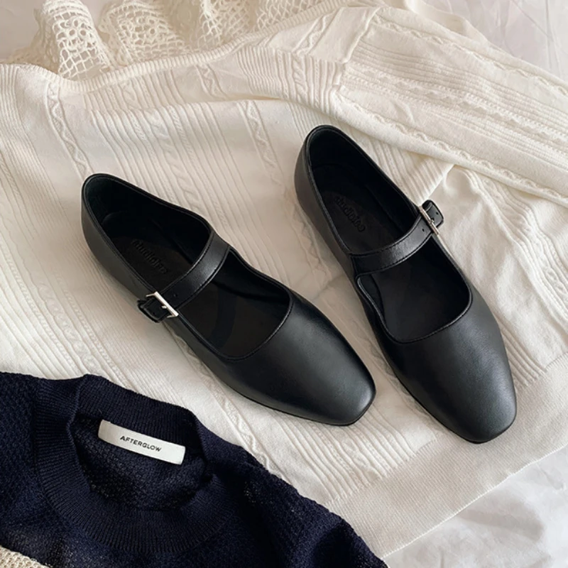 여성 부드러운 밑창 가죽 메리 제인 신발 2025 봄 얕은 신발 새로운 Designe 우아한 드레스 신발 Chunky Pumps Zapatillas Mujer