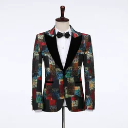 Men Slim Fit Suit Jacket Tuxedo Formal Blazer Floral Jacquard Velvet Peaked Lapel Costume Wedding Party Prom mens blazers