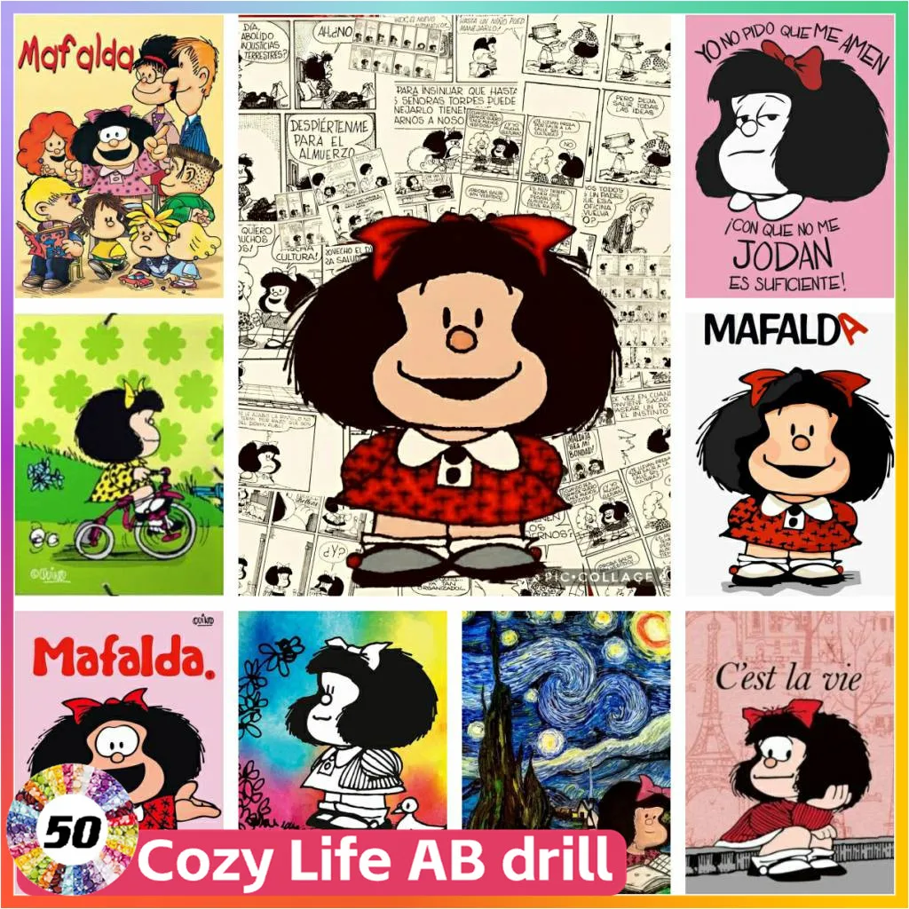 

Mafalda Classic Cartoon Cute Kit Full Embroidery Artificial 5d Art Mosaic AB Diamond Painting Stitch Handcraft Gift Large 30x40