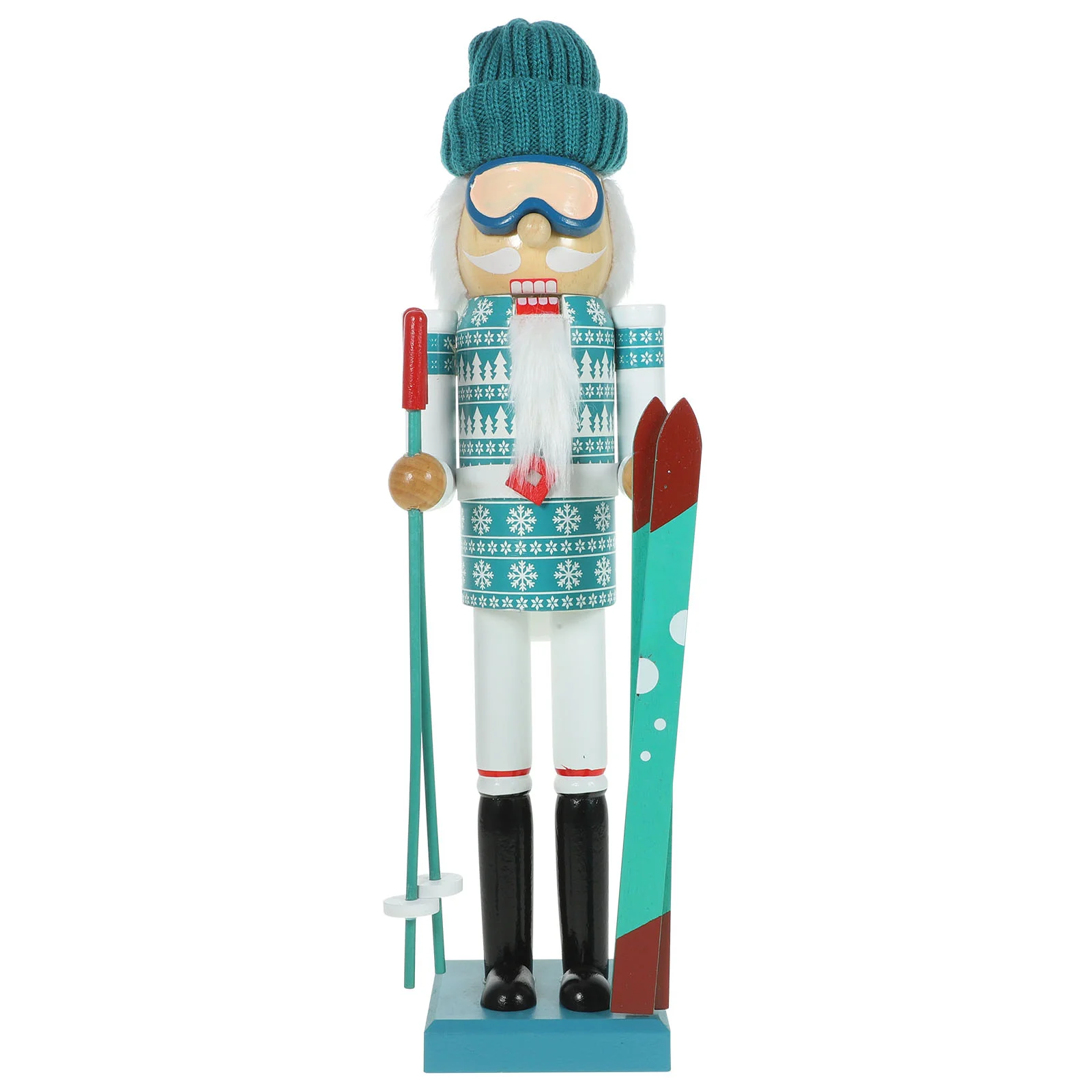 

Christmas Ski Instructor Man Santa Nutcracker 38Cm Wooden Skiing Nutcracker Puppet Ski Sticks Xmas Themed Holiday Nut