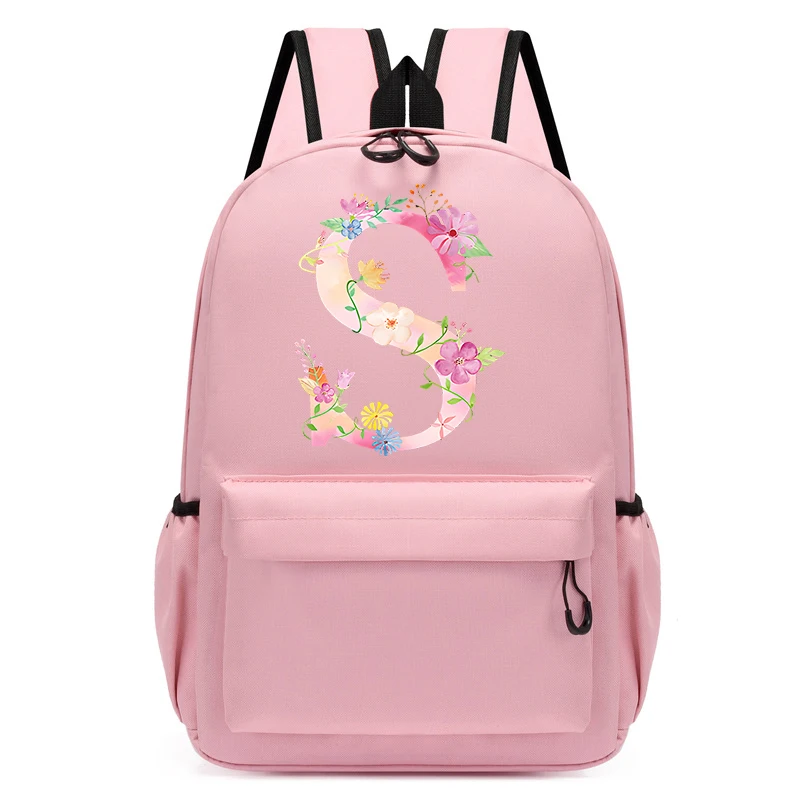 

Kawaii Pink Teenagers Backpack 26 Floral Alphabet Student Schoolbag Travel Backpack English Print Fashion Bags Student Bagpack