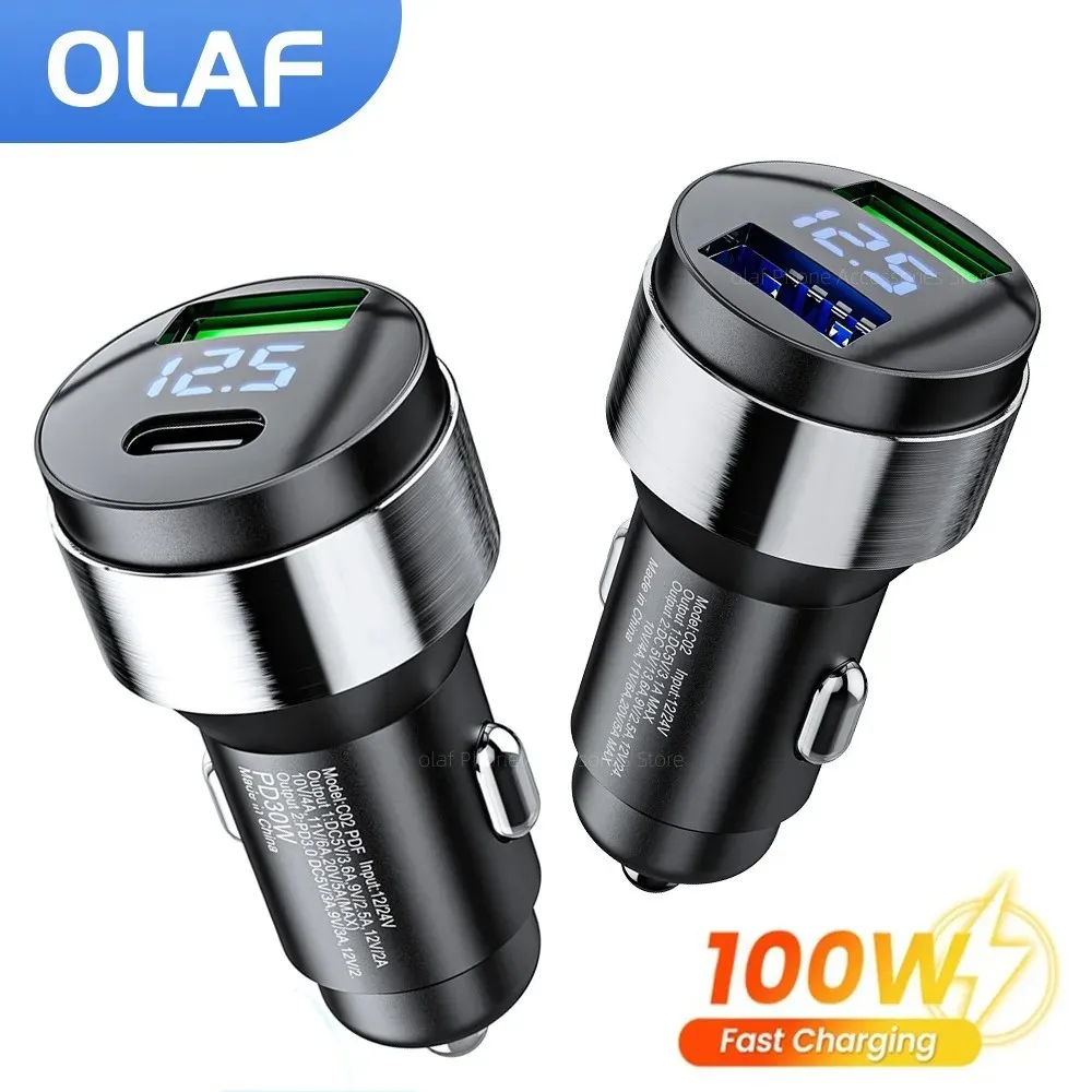 Caricabatteria Da Auto Dual Usb Olaf 100W Tipo C Adattatore Per Caricabatterie Per Telefono Da Auto A Ricarica Rapida Per Caricabatterie Iphone Xiaomi