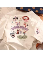 Pure Cotton ort Sve T-irt for Women Korean Cartoon Print Casual Comfortable Breathable Summer Top round Ne Tee