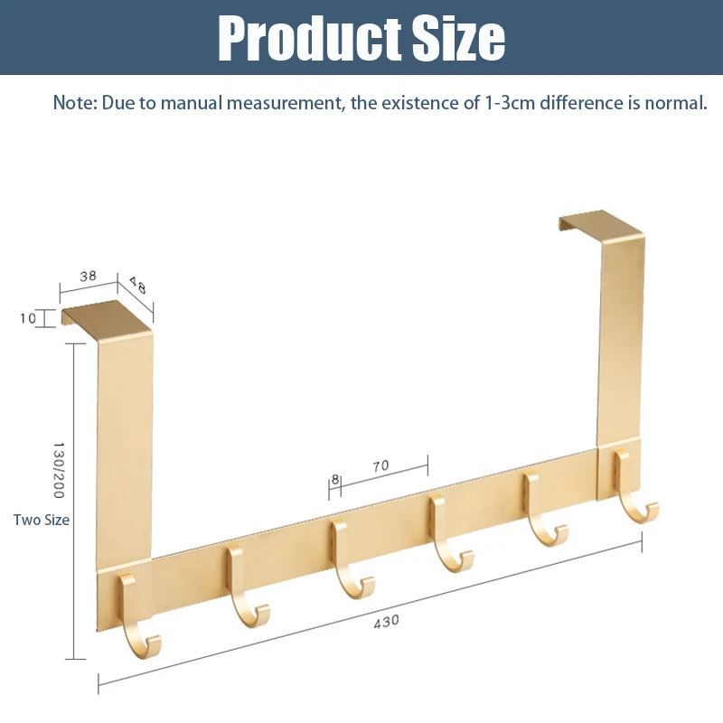 Aluminum Alloy Door Hook,Gold Over The Door Towel Racks for Bathroom with 6 Hooks,Heavy Duty Hanger Holder for Hanging Clothes