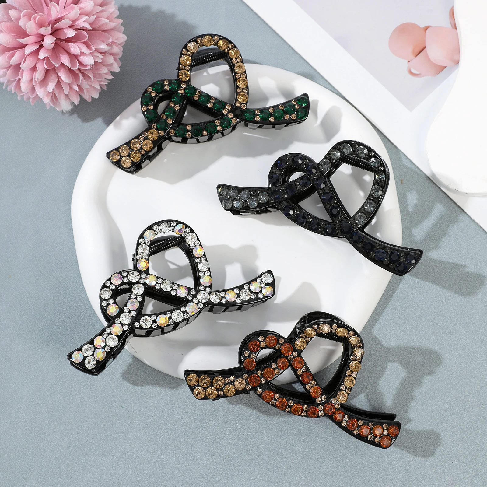 1pc Ladies' Rhinestone Hair Claw Crab Hairpin Crystal Hair Clips Barrettes Girls Hairgrip Headwear Ponytail Hair Ornaments