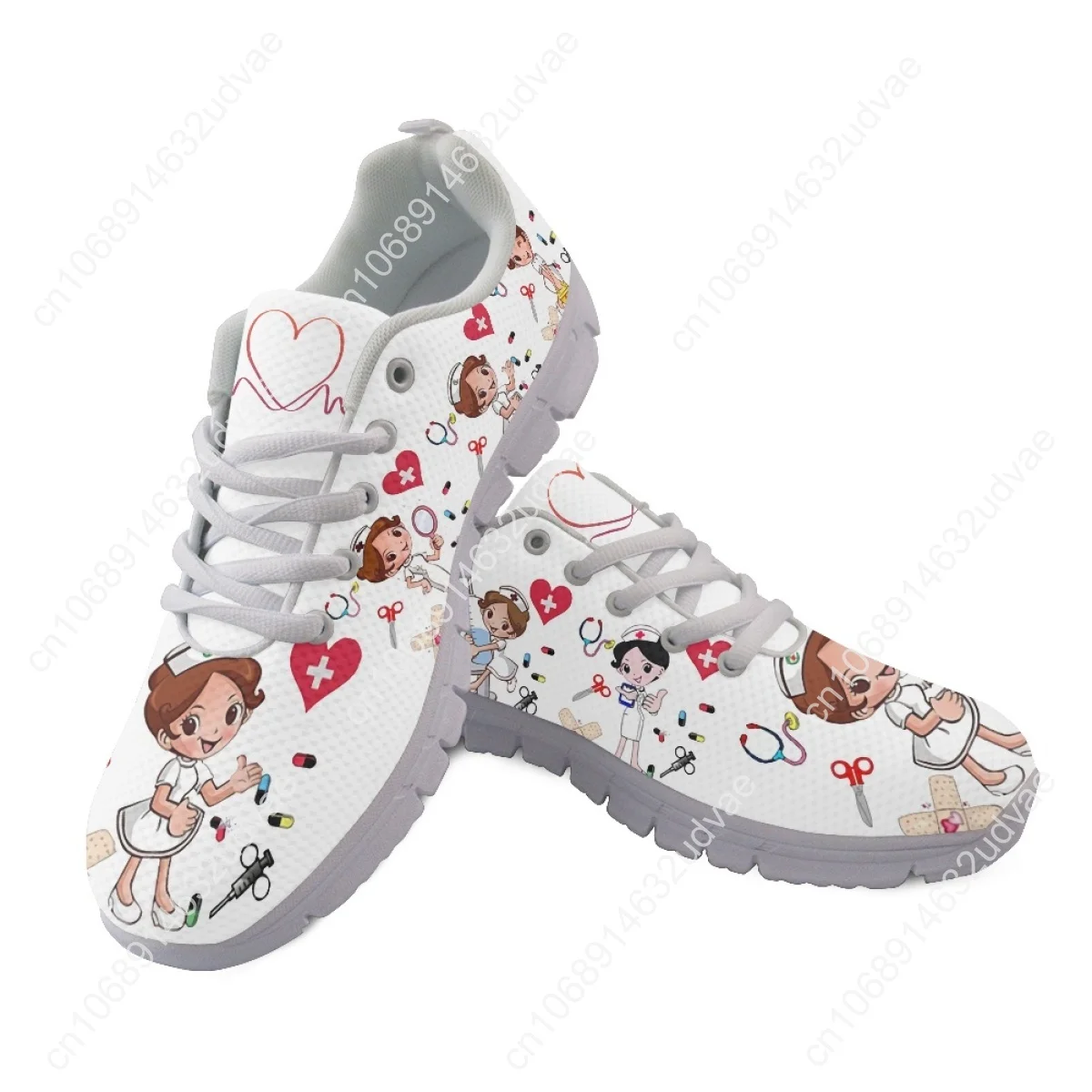 Custom Name Nurse Shoes Mesh Flat Sneakers for Women's Cute Cartoon Premium Sketch Physio Design Breathable Footwear