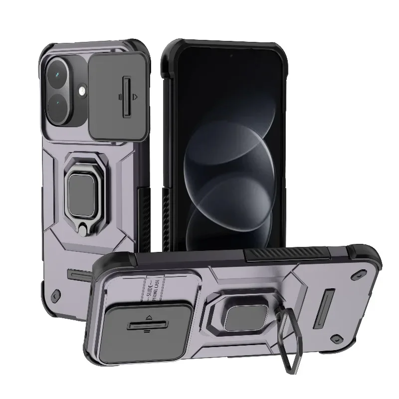 Armor Rugged Hybrid Case with Slide Lens Cover and Ring Bracket