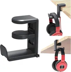 Universal 360° Rotating Headphone Hook with Cable Clip - Adjustable Gaming Headset Stand & Desk Hanger Bracket (Black)