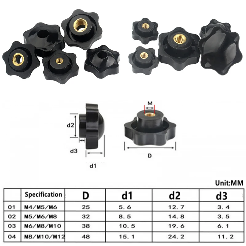 Thumb Nuts 10/5 PCS M5 M6 M8 M10 Plum Hand Tighten Nuts Handle Thread Star Mechanical Black