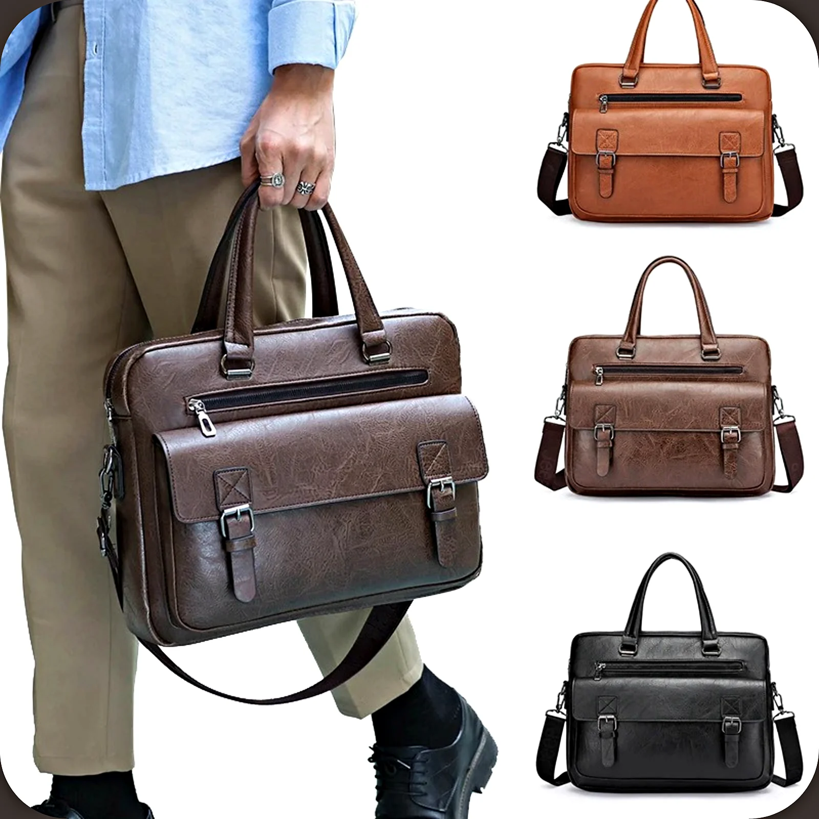 Mens Leather Bag Business Travel Office Messenger Crossbody Computer Handbag