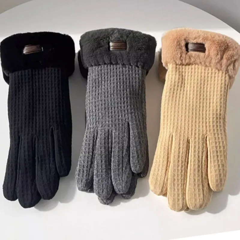 Women's Winter Warm Gloves Plush Fleece Thickened Outdoor Riding Windproof Cold Cycling Thick Full Finger TouchScreen Gloves