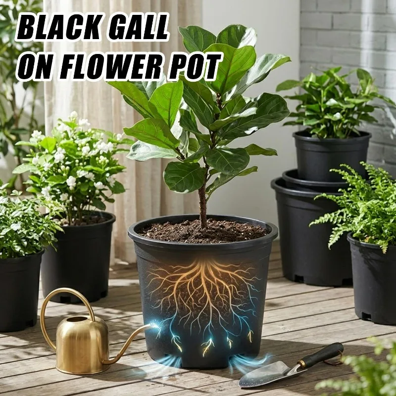 Elegant Black Resin Planter - Large Round Decorative Flower Pot