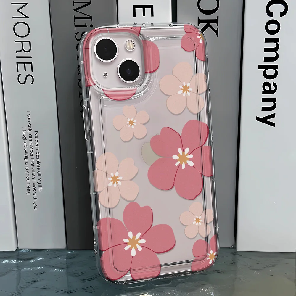 Pink Flower Shockproof Transparent Soft TPU Phone Case