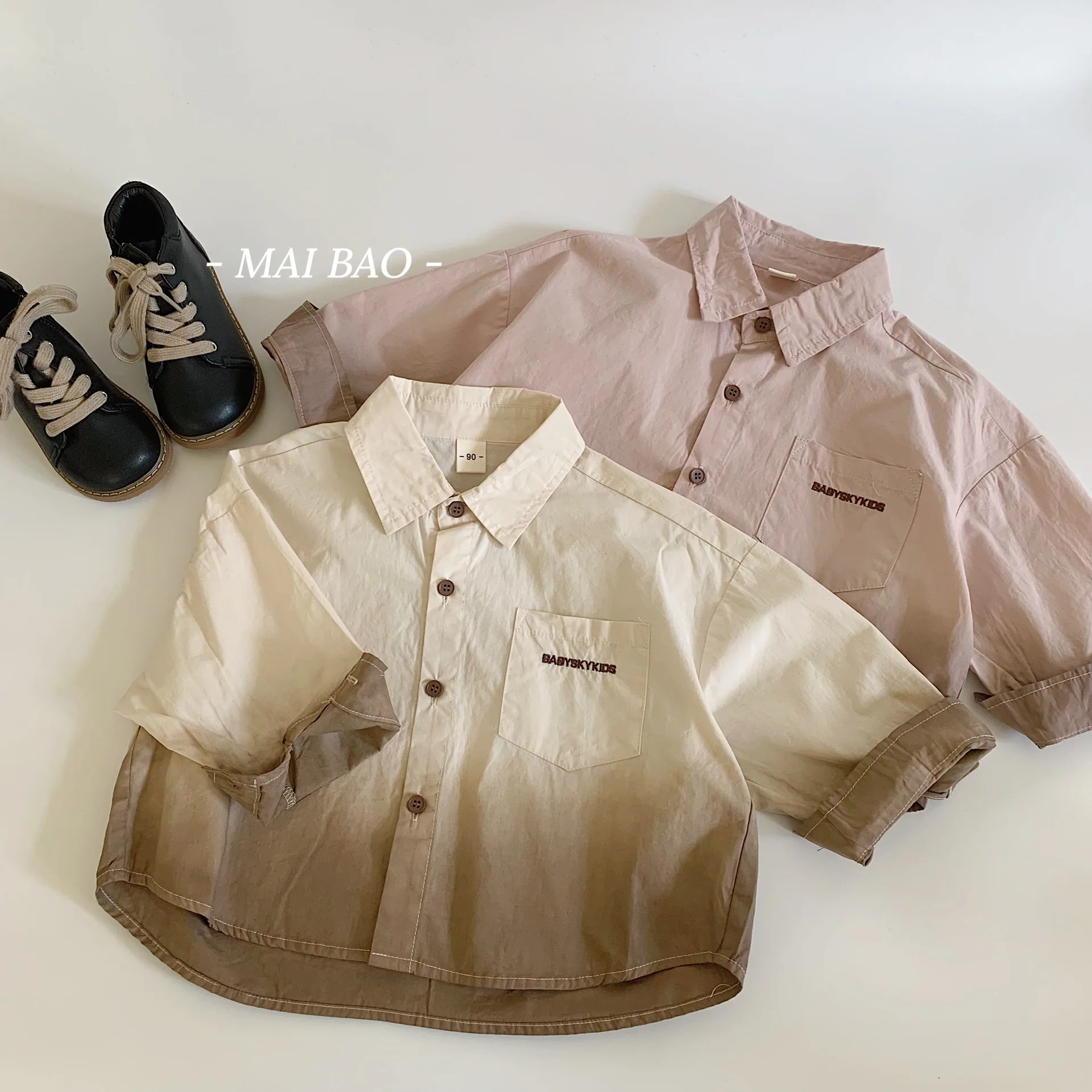 Children Clothes Kids Shirt Autumn New Fashionable Boys Cotton Lapel Dyed Shirt Long Sleeve Handsome Simple Casual Kids Top