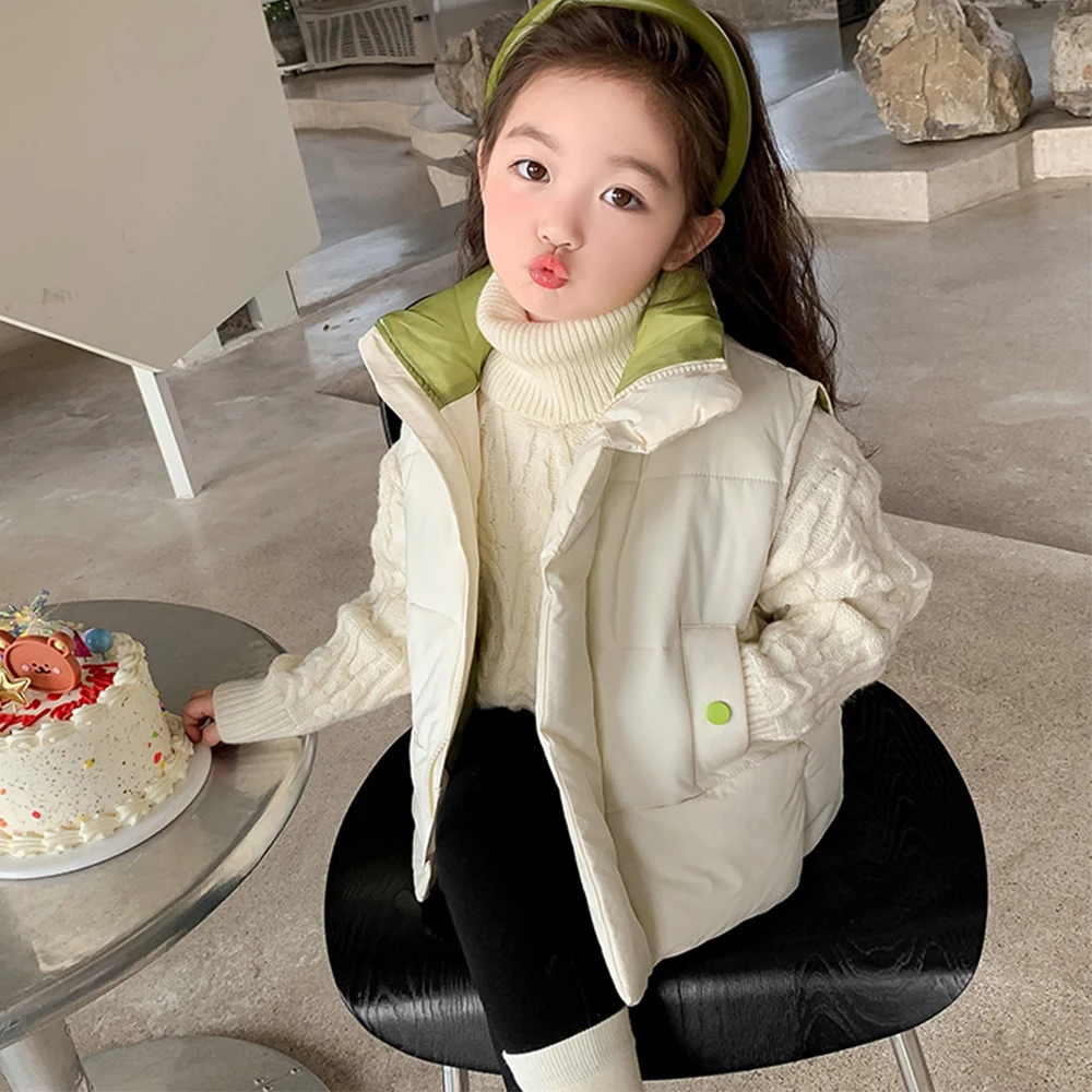 

1-5T Girls Padded Vest Down Cotton Vest for Kid Girl High Collar Thick Warm Winter Outerwear Waistcoats for Children Vest