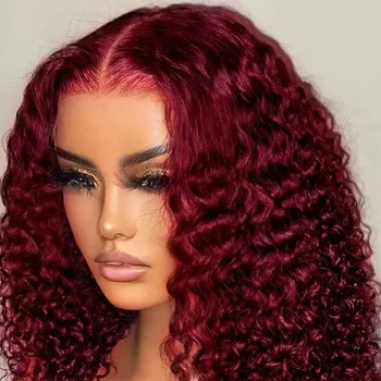 200 Density 13x4 99J Burgundy Lace Front Wig Red Wine 34 Inch Deep Wave Brazilian HD Glueless Lace Frontal Human Hair Wigs 1
