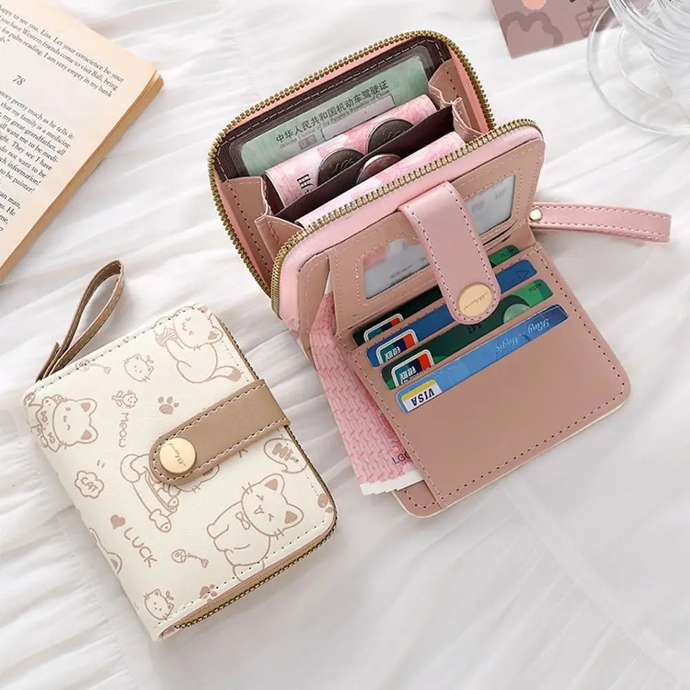 Fashion Cute Cat Short Wallet New PU Leather ID Card Holder Large Capacity Coin Purse Money Bag Lightweight Women Wallet