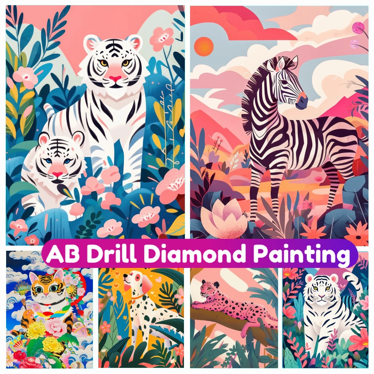 

Mosaic Embroidery AB Diamond Painting Fantasy Animals Zebra Tiger 5D DIY Full Drills Rhinestone Cross Stitch Kit Home Decor Gift