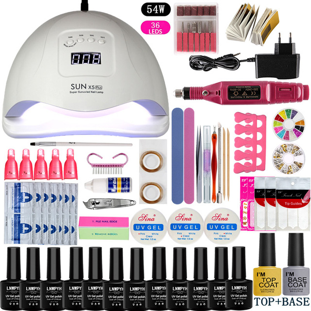 Nail Set UV LED Lamp Dryer With 18/12 pcs Nail Gel Polish Kit Soak Off Manicure Tools Set electric Nail drill Nail Tools