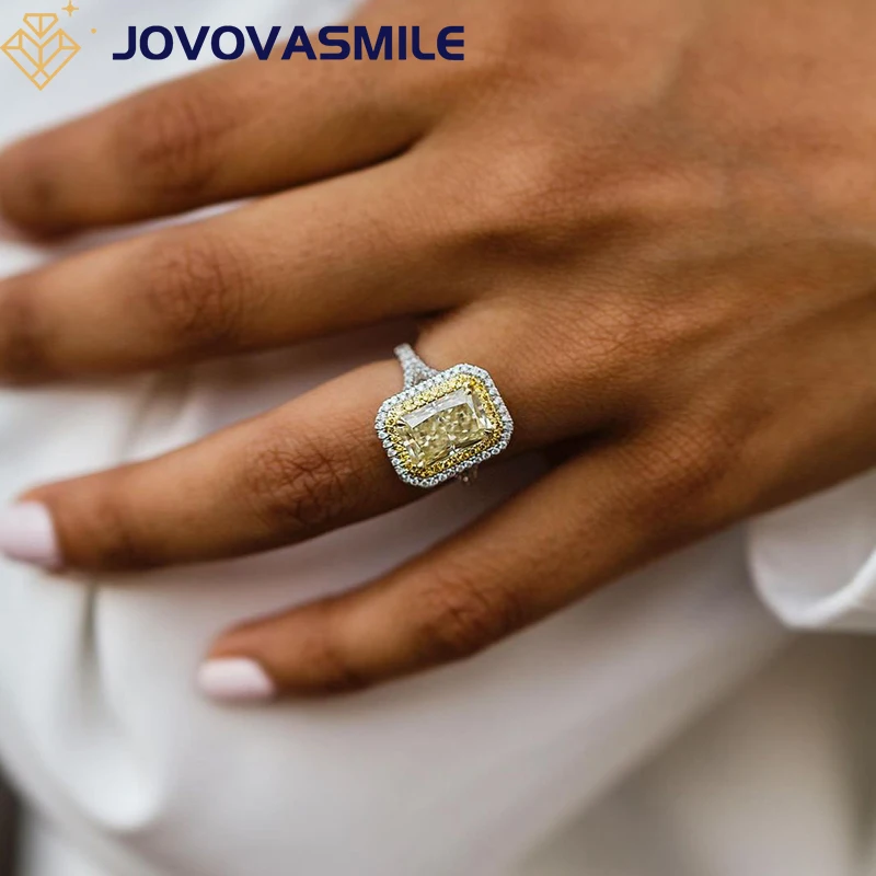 JOVOVASMILE Moissanite Ring 3.5 Carat 10x7mm Light Yellow Crushed Ice Radiant Cut 18k White And Yellow Gold Two-Tone Jewelry