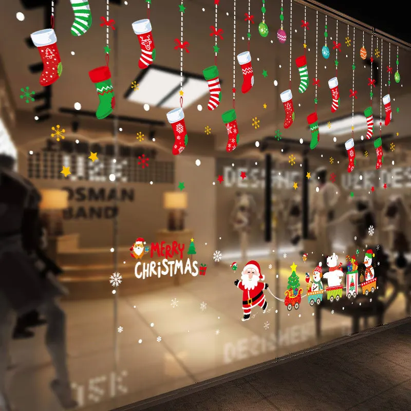 2025 Christmas Window PVC Clings Stickers Decoration For Home Room Wall Glass Merry Xmas New Year Decals Stickers